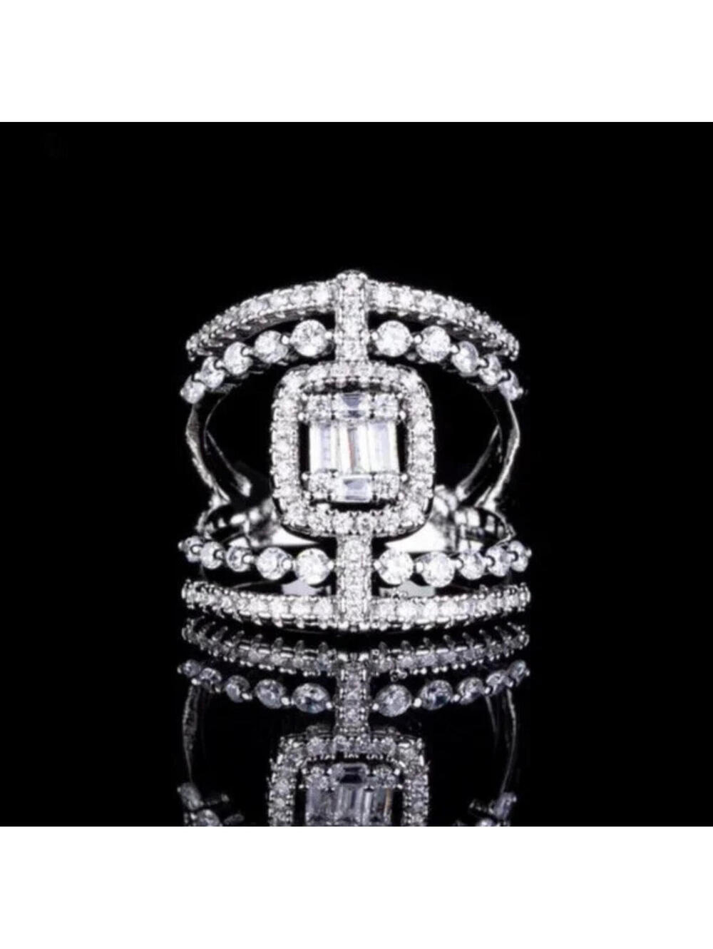 Luxury Emerald-Cut CZ Pavé Statement Ring